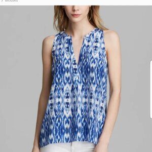Joie Blue Aruna 100% Silk Ikat print blouse size S. NWOT